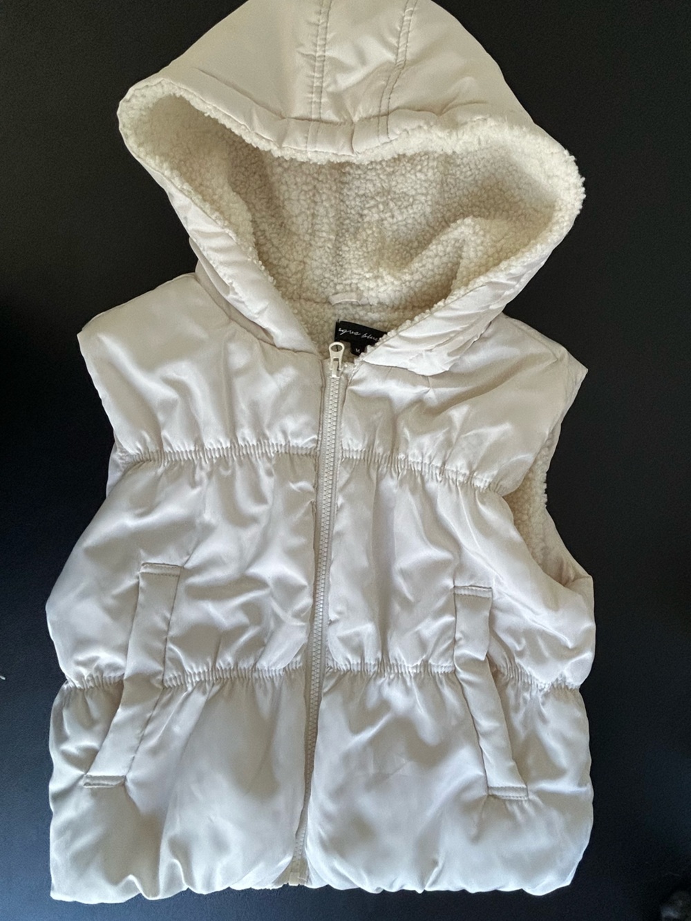 AGUA BLUES SIZE M Ivory Puffer Hooded Vest FULL ZIP FAUX SHERPA LINING